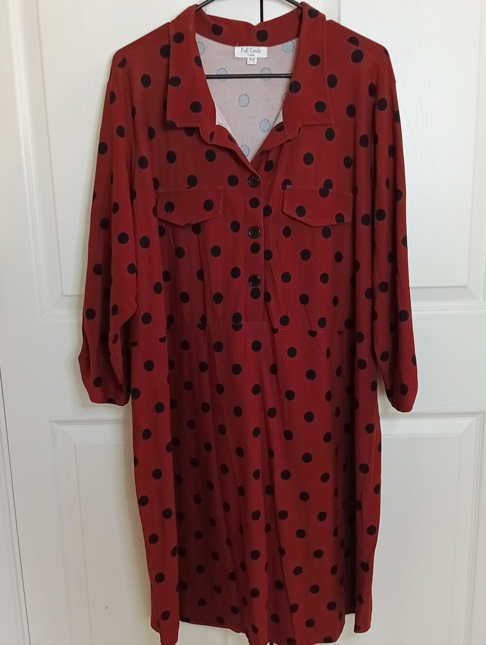 Polka‎ Dot Midi Shirt Dress in Rust with Black Dots